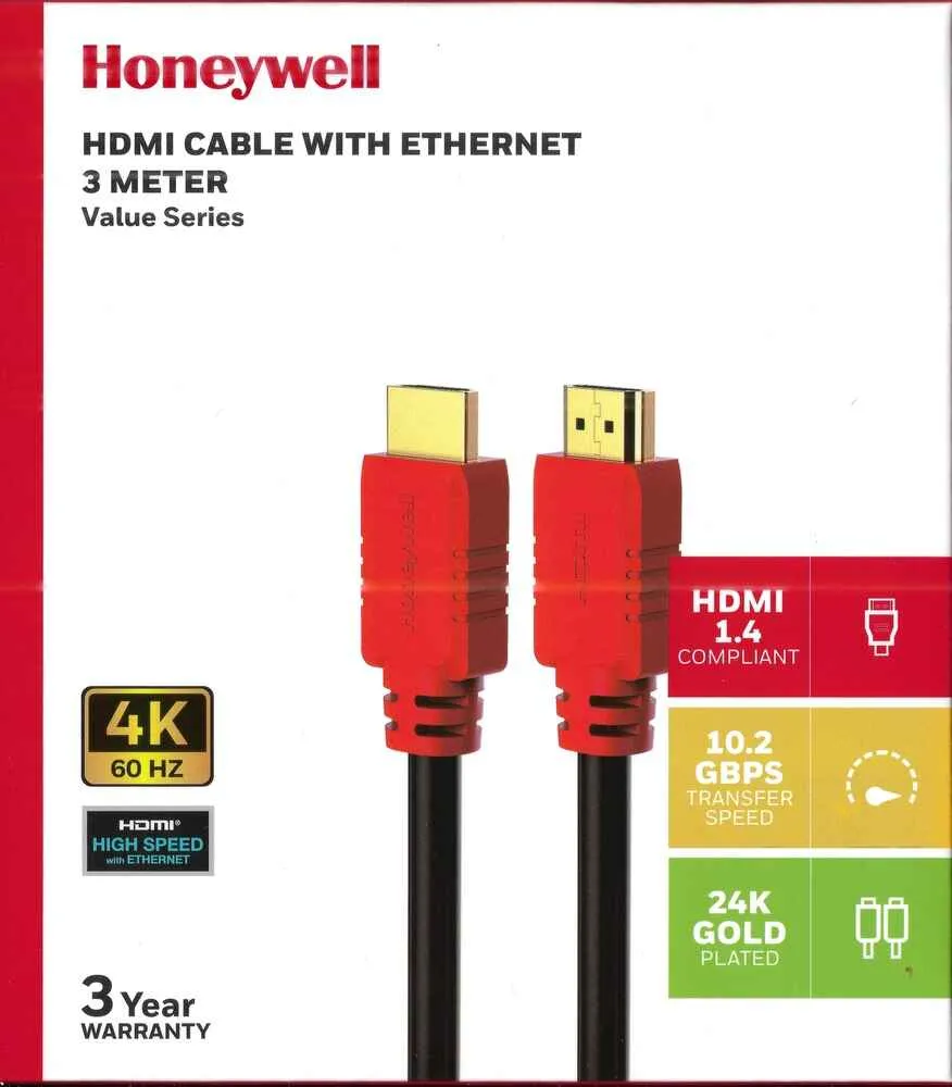 Honeywell HDMI cable with Ethernet-3M value series 24k Gold Plated Connectors